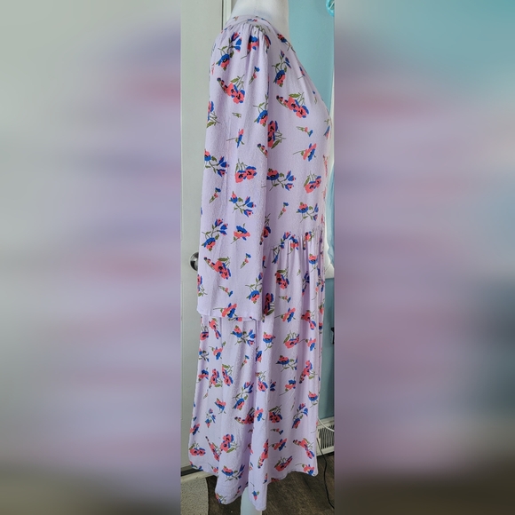 Maeve Anthropologie Juno Floral Print Mini Dress Women's M Lilac Flowy 3/4 Sleev - Picture 4 of 15
